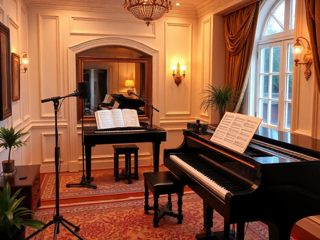Professional music studio with piano for singing lessons and vocal coaching